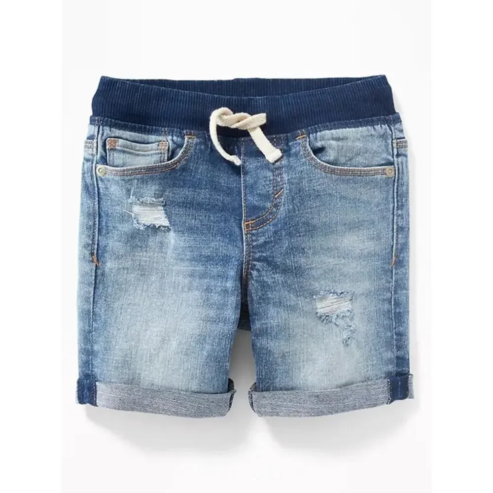 Old Navy Karate Rib-Knit Waist Medium Wash Denim Jean Shorts Stretch Size 12-18M